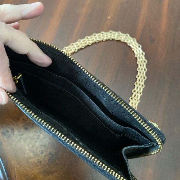 Tory Burch Black Leather Wristlet with Gold Chain - Picture 4 of 10